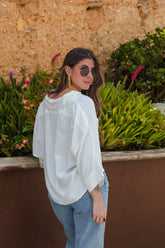 Blusa Boho manga 3/4  - Blanca